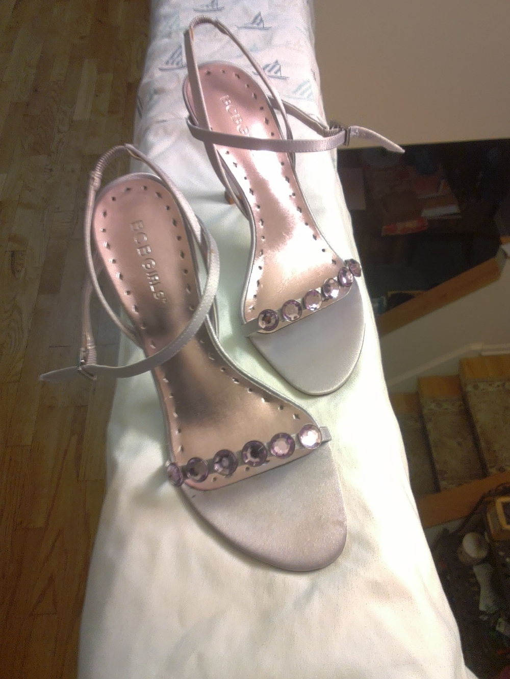 BCBGirls Pale Purple Crystal-Embellished Slingback Heels